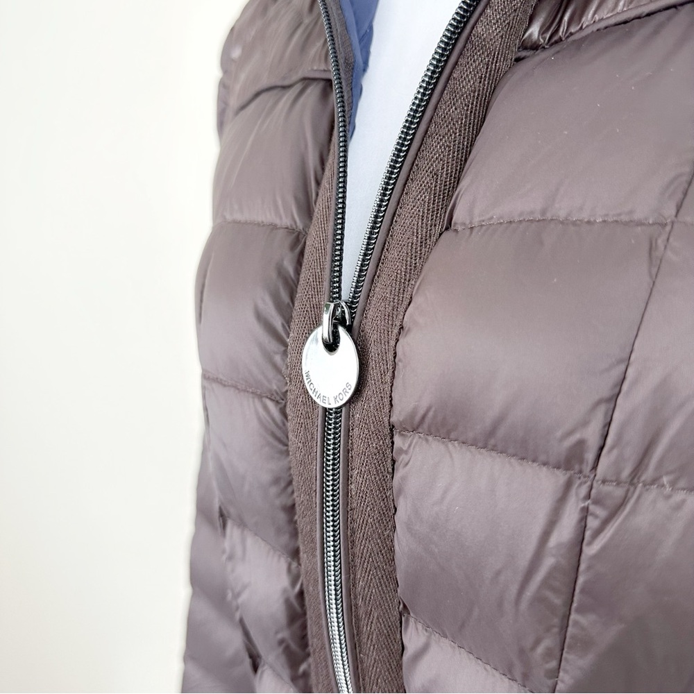 MICHAEL Michael Kors Packable Down Fill Coat Medium Brown Hooded Puffer - Picture 4 of 11